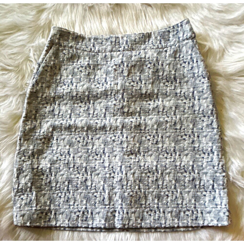 LOFT Womens Blue White Tweed Textured Pencil Skirt 6T Tall Lined Zip Pockets 602